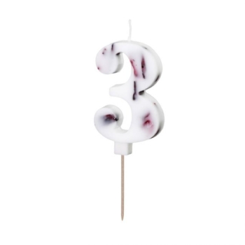 Number Candle 3 - White with Flowers